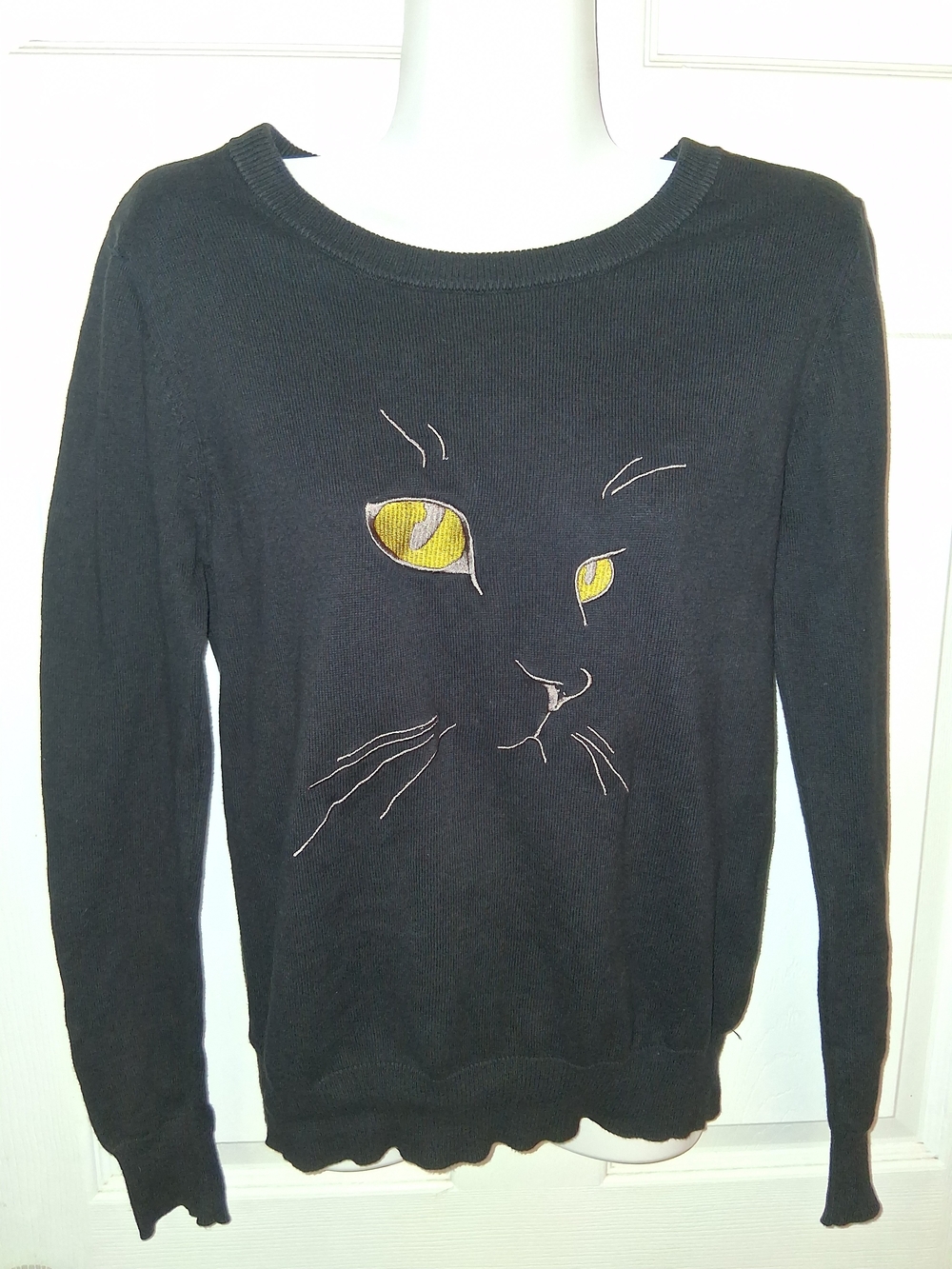 Dow+ x Diddi Studio Black Cat Embroidered Combed Cotton Wool Sweater